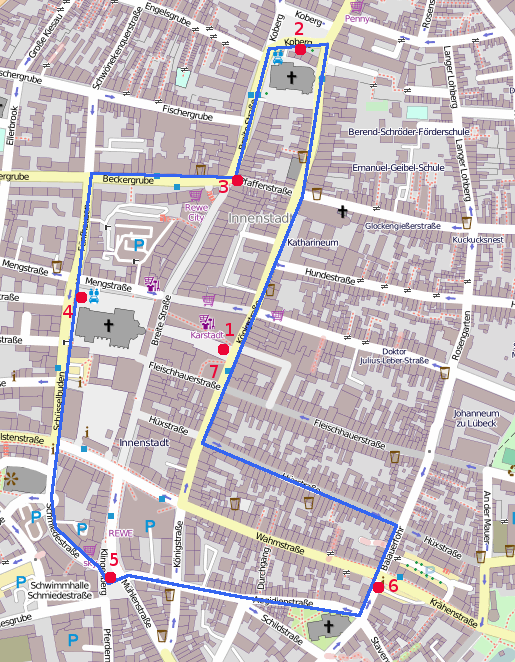 Karte mit Route und Kundgebungen (© OpenStreetMap contributors, CC BY-SA 2.0)